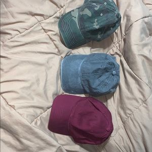 3 baseball hats: cano, maroon, and grey jean